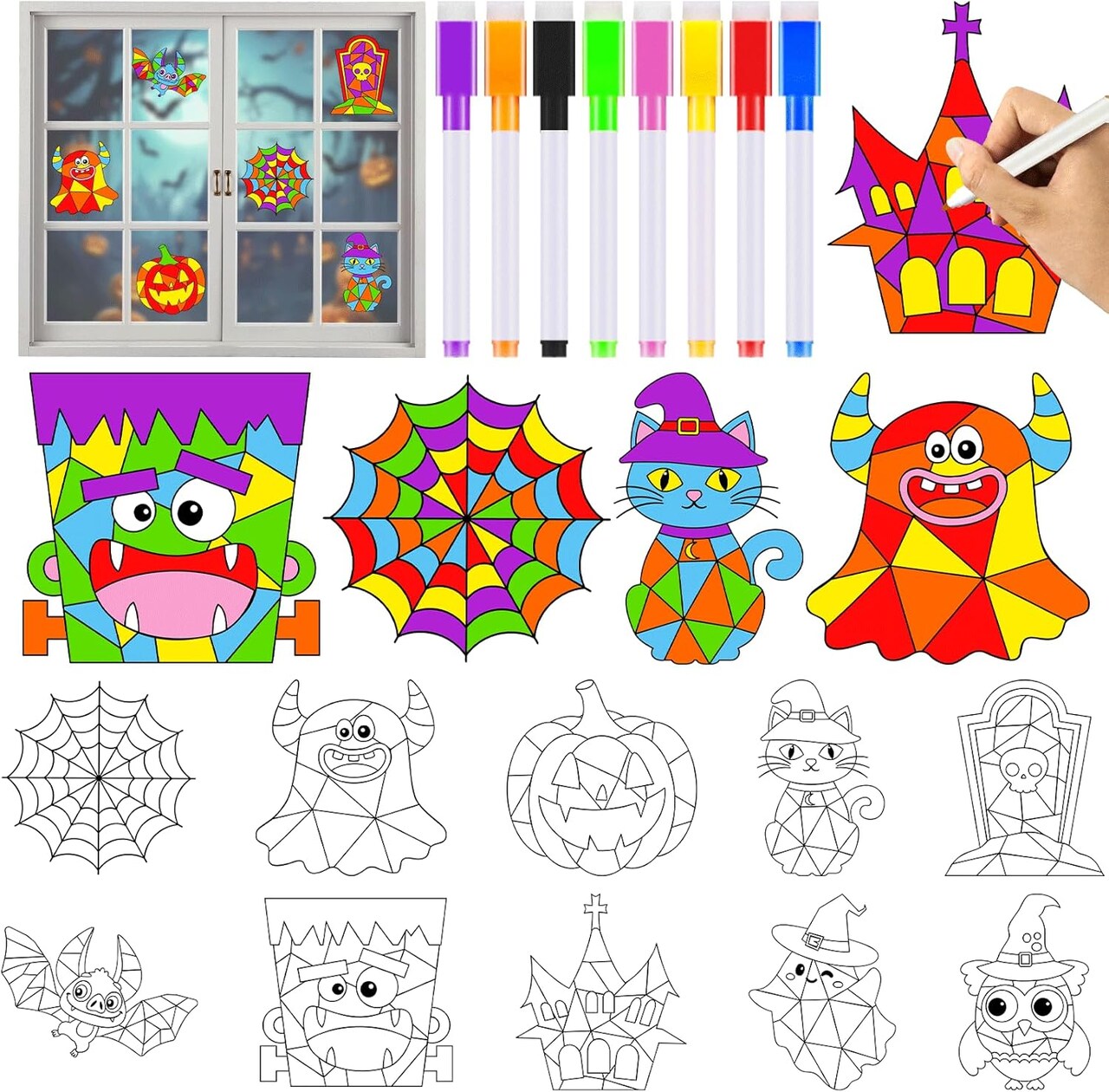 30 Pack Halloween Arts Crafts for Kids,14 Markers Hobby Gifts for Kids